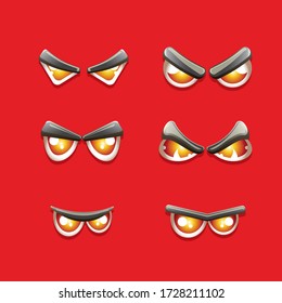 danger angry monster or evil ghost cartoon eyes set isolated on red background. scary halloween eyes collection