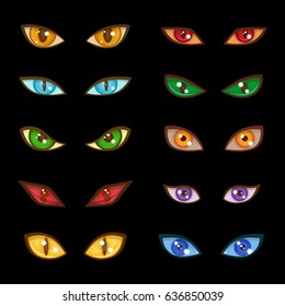 Danger animal monster evil glow eyes expressions on dark black background vector illustration