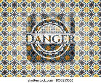 Danger arabic style badge. Arabesque decoration.