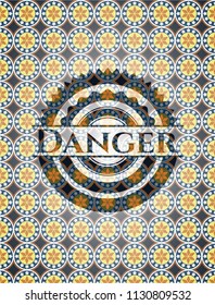 Danger arabic style emblem. Arabesque decoration.