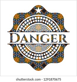 Danger arabic style emblem. Arabesque decoration.