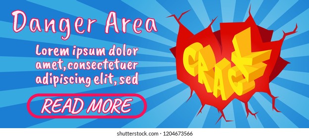 Danger area concept banner. Isometric banner of danger area comics vector concept for web, giftcard and postcard