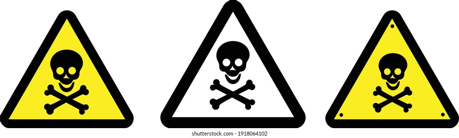 Danger attention sign. Warning. Human skull and bones on a triangular background. Vector illustration.