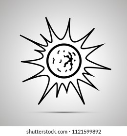 Danger bacteria cell with core, simple black icon with shadow