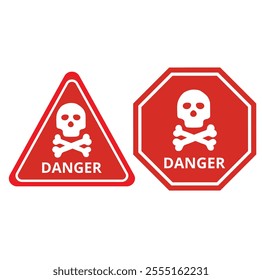 Danger banners with skulls and text on a white background