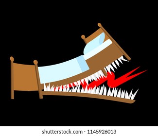 danger bed with teeth. Toothed bed  Mouth with fangs. Vector illustration

