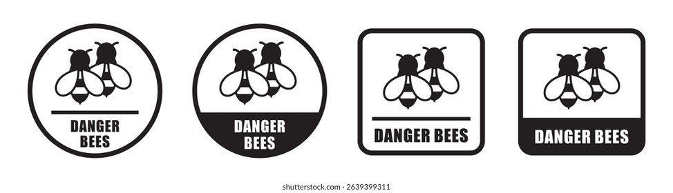 Danger bee warning label set icon, vector illustration