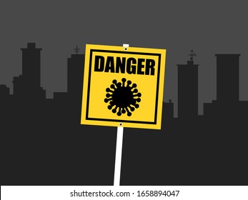 Danger of being infected by virus and bacteria - city and town is in quarantine during panemic, epidemic and outbreak. Vector illustration.