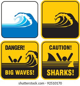Danger big waves sign. Tsunami