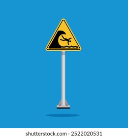 danger of big waves with yellow triangle board. Suitable for posters and web icons