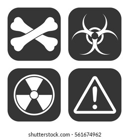 Danger and biohazard icons vector set on gray  buttons