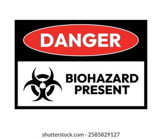 Danger! Biohazard Present Sign - Black and Red Label High-quality Vector Illustration
