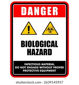 Danger, biological hazard, infectious material, do not engage without proper protective equipment, sign vector