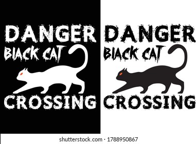 Danger Black Cat Crossing Halloween Tshirt Stock Vector (Royalty Free ...