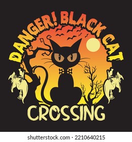 Danger! Black cat crossing retro t-shirt design and vintage t-shirt
