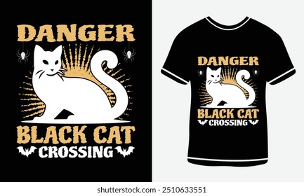 Danger black cat crossing T Shirt Design, Halloween day, Graphic t shirt, Spooky text t- shirt design, Stay Spooky T-Shirt, Funny Halloween t shirt, Free Vector, Halloween T-shirt Design Template.