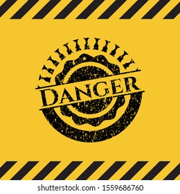 Danger black grunge emblem with yellow background. Vector Illustration. Detailed.