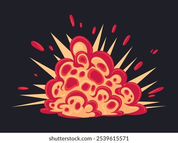 Nube de explosión de bomba de peligro. Explosión de bomba de dibujos animados incendio y nube de humo Ilustración vectorial plana. Nube de explosión de dinamita de cómic