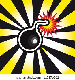 danger Bomb explosion in yellow and black background