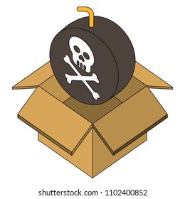 danger bomb skull in box storage isometric
