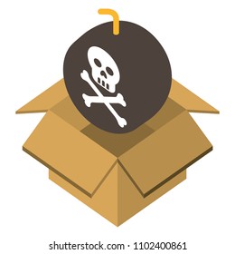 danger bomb skull in box storage isometric