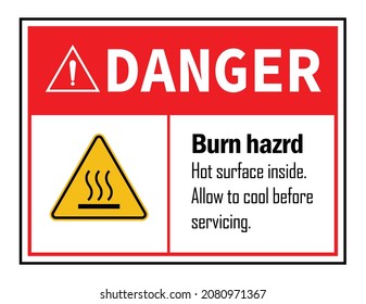 Danger burn hazard hot surface safety board vector illustration