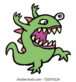 Danger cartoon mad germ. Vector illustration. Imaginary creature. Cute monster character.