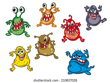 Danger cartoon monsters isolated on white background with uggly faces