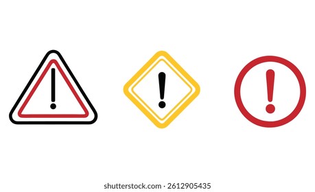 Danger Caution Alert Warning Icons – Exclamation Mark Triangle and Circle Signs.