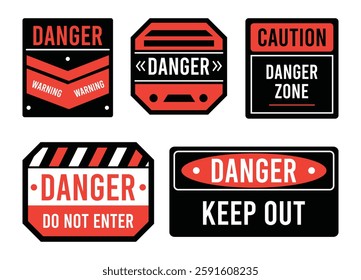 Danger, Caution, Keep out Badges Dangerous Area Warning Signs and Risk Awareness Label Templates