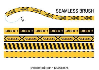 Danger caution police yellow tape seamless brush vector striped line restriction stop dangerous area or crime scene digital drawing tool precaution stay outline warning fencing and enclosure.