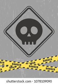 Danger and caution tape. skull icon.