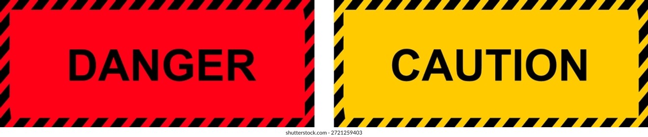 Advertencia de peligro y precaución, etiquetas de aviso de alerta de seguridad industrial, marcos de borde de peligro rojo y amarillo