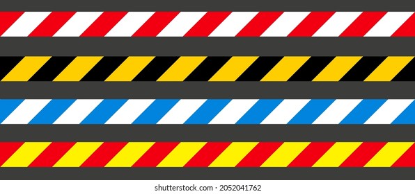 Danger, Caution And Warning Seamless Tapes. Black, Yellow, Red And White Police Stripe Border. Crime Vector Illustration.