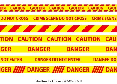 Peligro, precaución y advertencia de cintas sin fisuras. Frontera entre la policía roja y amarilla. Ilustración del vector del delito.