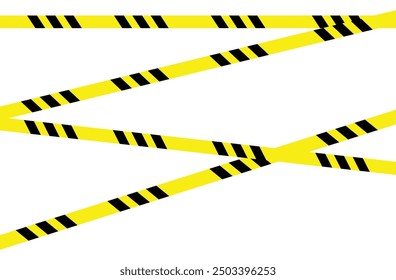 Danger, caution and warning tapes. Black and yellow police stripe border. Crossed caution tape set, Yellow and black warning stripes, hazard, Repeated construction, danger sellotapes. Eps file 109.