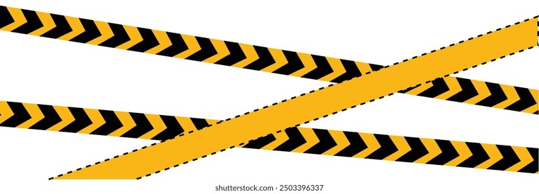 Danger, caution and warning tapes. Black and yellow police stripe border. Crossed caution tape set, Yellow and black warning stripes, hazard, Repeated construction, danger sellotapes. Eps file 103.