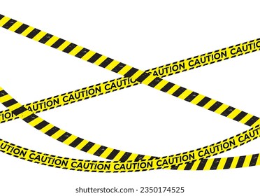 Peligro, precaución y grabaciones de advertencia con efecto de grano. Frontera de franjas de policía negra y amarilla. Ilustración del vector del delito.