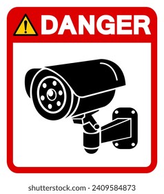 Gefahr CCTV-Symbol-Zeichen, Vektorgrafik, einzeln auf weißem Hintergrund - Etikett .EPS10