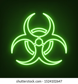 Danger chemicals sign. Green neon icon in the dark. Blurred lightening. Illustration.