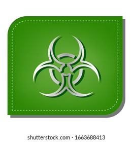 Danger chemicals sign. Silver gradient line icon with dark green shadow at ecological patched green leaf. Illustration.