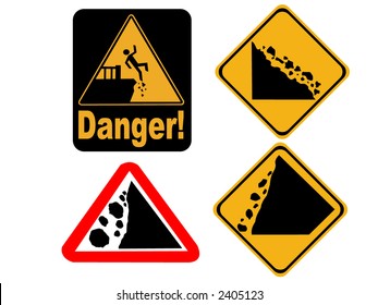 Danger Cliff Edge And Falling Rock Signs