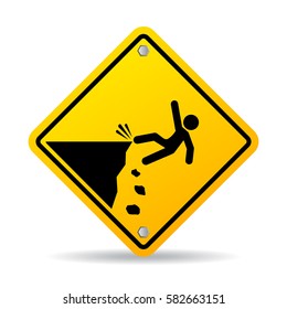 Danger cliff vector sign, stay back vector illustration isolated on white background. Falling hazard icon.