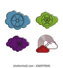 Danger cloud icon set. Color outline set of danger cloud vector icons for web design isolated on white background