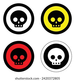 danger colors circle skull warning sign of caution hazard traffic toxic poison icon symbol vector flat design for badges emblems website mobile isolated on white Background