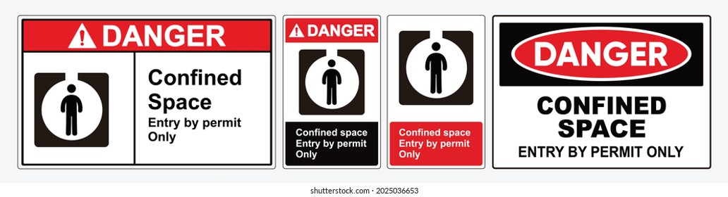 Danger Confined Space Entry By Permit Only safety sign, safety sign Vector. ANSI and OSHA standard safety sign. eps10