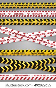 Danger construction tapes and caution police tapes isolated vector signs