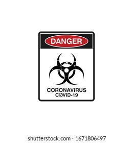 Danger Corona virus Sign , Corona virus Warning and public health risk disease and covid-19 outbreak. Pandemic medical concept with dangerous cells.Vector illustration