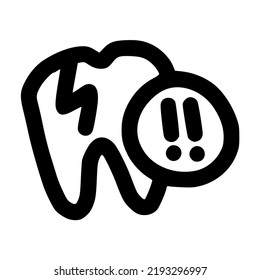 danger cracked tooth or cavity lineart vector illustration icon design with doodle hand drawn style