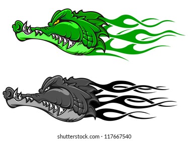 Danger crocodile tattoo with tribal flames for mascot design. Jpeg version also available in gallery